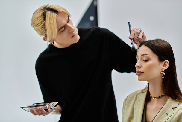 Good looking woman receives a stylish makeover from a talented male stylist. - Photo, Image