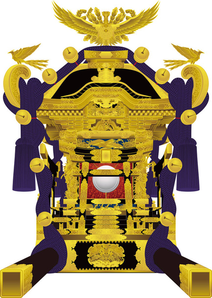 Mikoshi, ein tragbarer Schrein, ist eine Kutsche für Gott. Illustration eines Mikoshi von vorne gesehen - Vektor, Bild