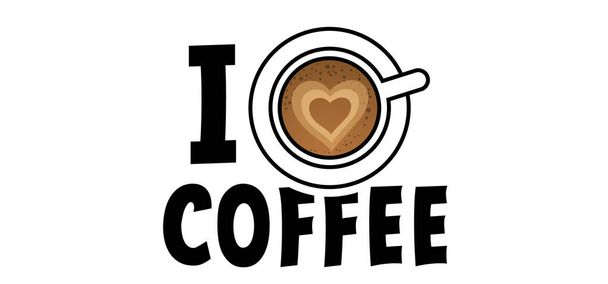 Cartoon slogan Ik hou van koffie. Het is tijd voor koffie of koffie. Koffie, pauze of time-out. Pauze, flexibele werktijden of werktijden. Werk, levensevenwicht concept. Goede vibes. - Vector, afbeelding