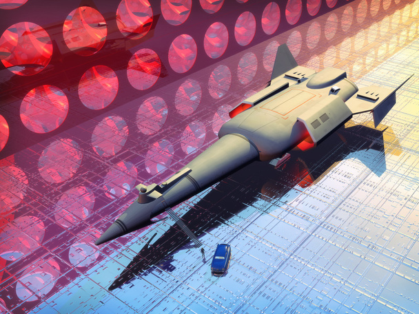 Космический корабль в космопорте
 - Фото, изображение