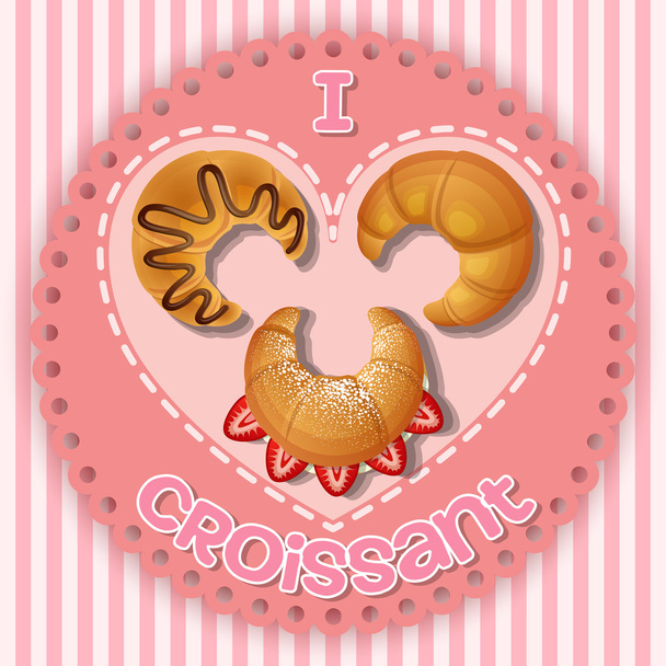 Illustration of strawberry, chocolate and plain croissant - Vector, Image