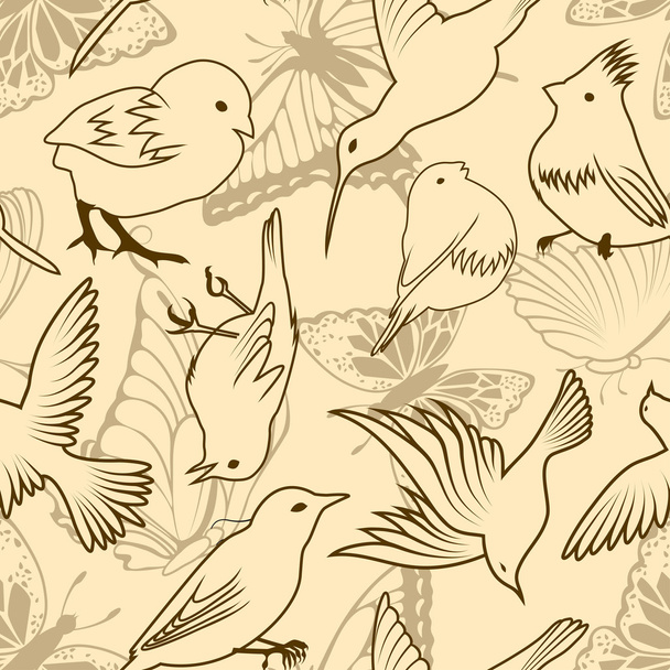 Seamless bird and butterfly pattern - Vector, Image