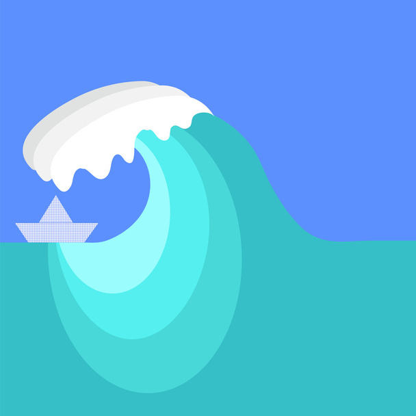 Grote zee Wave en papier schip - Vector, afbeelding