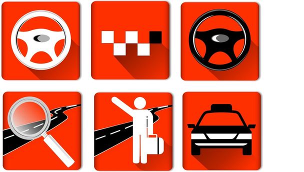 6 ikonok a taxi, narancs, tér - Vektor, kép