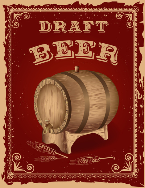 Beer poster with a wooden barrel - Vektori, kuva