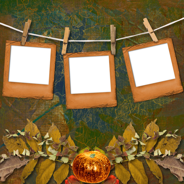 Grunge papers design in scrapbooking style with frame and autumn - Photo, image