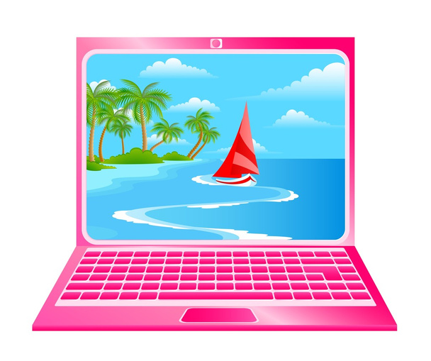 Ícone de laptop com beira-mar em um fundo branco
 - Vetor, Imagem