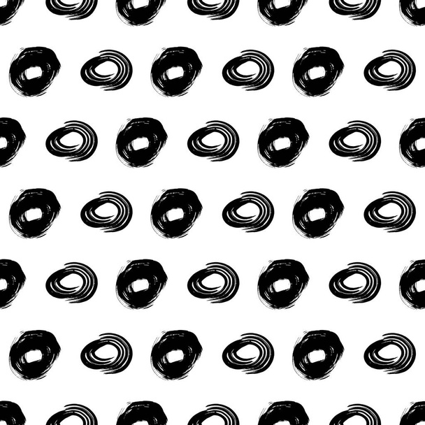 Seamless pattern with black sketch hand drawn brush scribble circles shape on white background. Abstract grunge texture. Vector illustration - Vector, Image