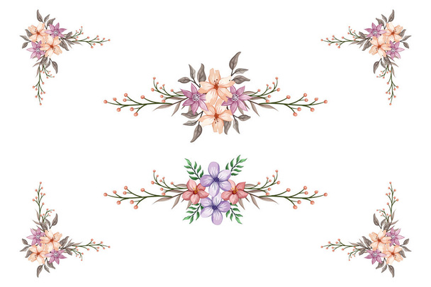 O separador de texto de canto de ornamento de folhagem floral de vegetação de flores adiciona texto de enquadramento elegante em convites, cartões - Foto, Imagem