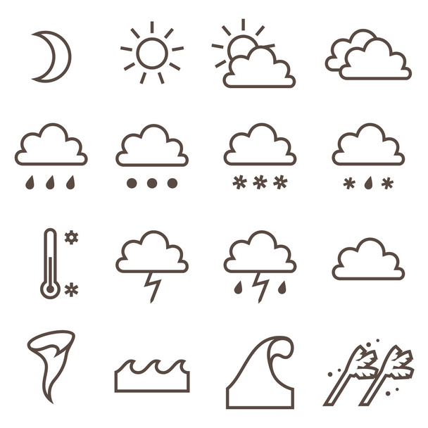 Набор погодных линейных значков. Облако, солнце, осадки
 - Вектор,изображение