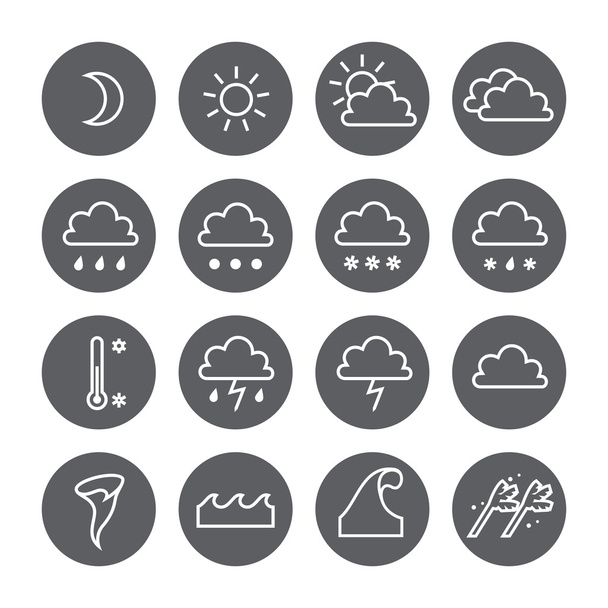 Набор значков погодных линейных кругов. Облако, солнце, осадки
 - Вектор,изображение