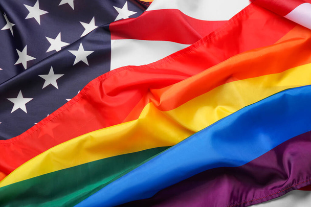 Textura de banderas LGBT y USA como fondo - Foto, Imagen