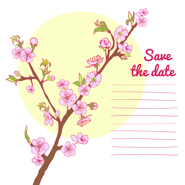 Цветущая вишневая ветвь на фоне солнца
  - Вектор,изображение