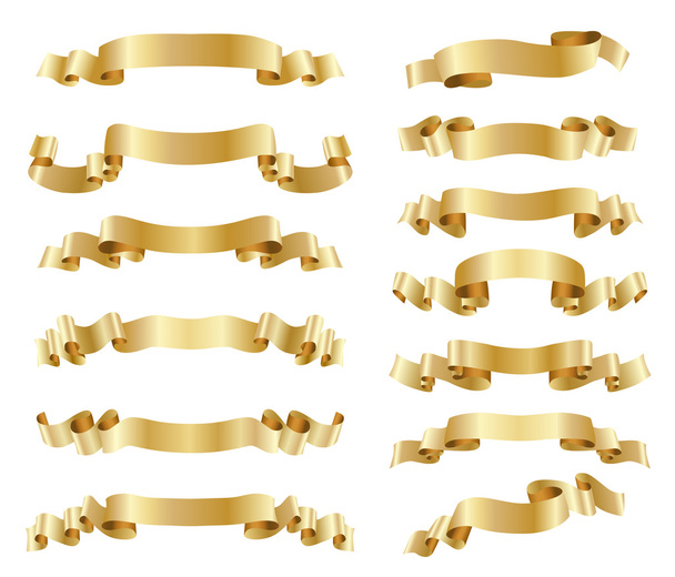 set of golden ribbons on white - Vector, Image
