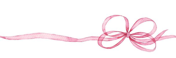 ilustración de acuarela, borde sin costuras con cinta rosa y arco. símbolo de la lucha contra el cáncer de mama, la feminidad - Foto, imagen