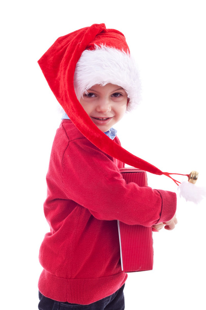 Christmas boy and present - Foto, Imagen