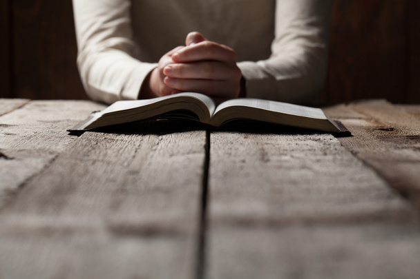 Woman hands praying with a bible - Zdjęcie, obraz