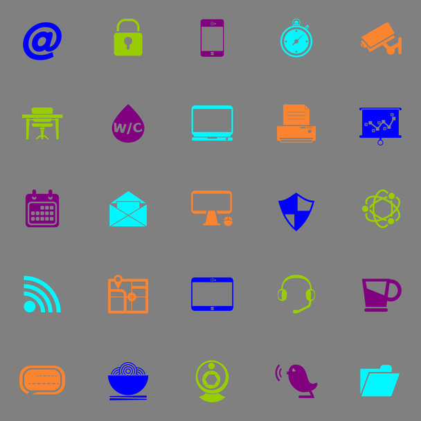 Iconos Internet café color fluorescente sobre fondo gris
 - Vector, Imagen