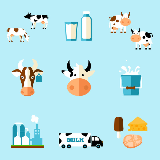 cute cartoon illustratie van een koe en producten die we van haar winnen - Vector, afbeelding