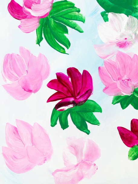 Ροζ αφηρημένο λουλούδι, πρωτότυπο σχέδιο στο χέρι, ιμπρεσιονισμός στυλ, υφή χρώματος, πινελιές ακρυλικού χρώματος, φόντο τέχνη. Σύγχρονη τέχνη. - Φωτογραφία, εικόνα