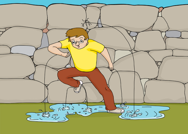 Stumbling Man Covering Leaks - Vector, Image