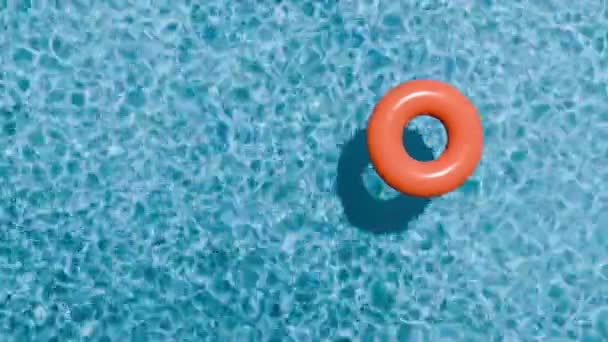 Red swimming ring floating in the empty clear pool. Fresh clear water. Swimming pool top view. 3d render. - Footage, Video