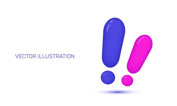 3d icon realistic exclamation sign blue pink colors concept vector design - Vector, Image