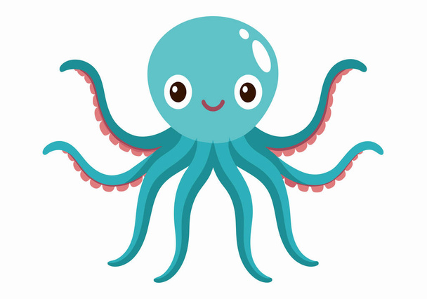 A cartoon octopus with a big smile on its face. The octopus is blue and pink - Вектор, зображення