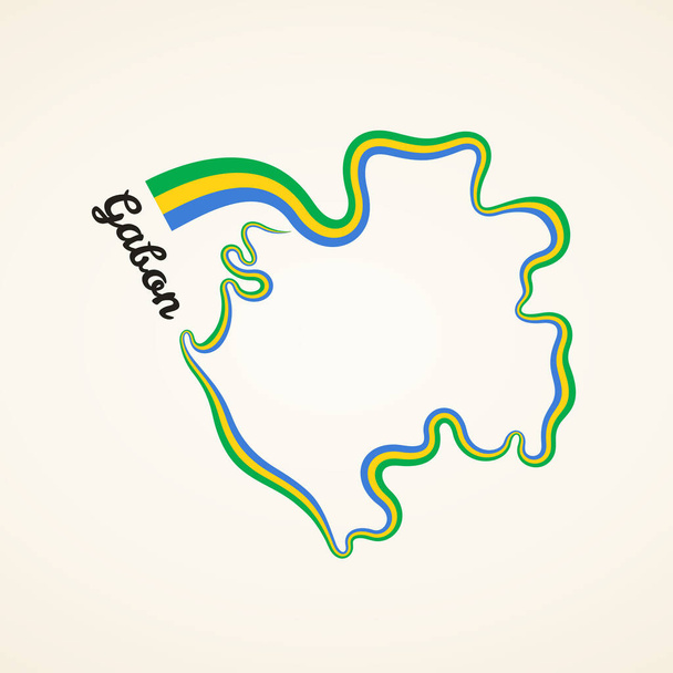 Mapa do contorno do Gabão marcado com fita de bandeira - Vetor, Imagem