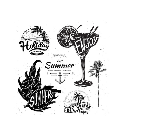 Vintage summer typography design with labels - Διάνυσμα, εικόνα