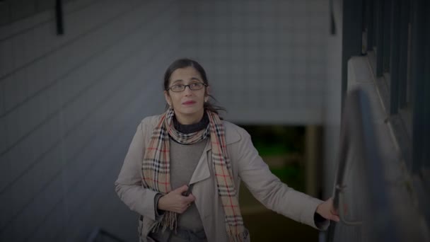 Moeder Ontmoeting Zoon op het treinstation Praten samen na een lange tijd - Video