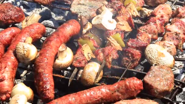 Bakken van vers vlees op grill - Video