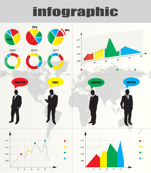 Colorful infographic and businessman silhouette collection - Vector, Imagen