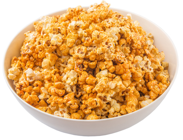 Caramel Popcorn In White Bowl - Photo, Image