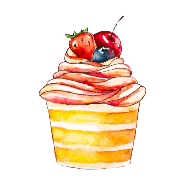 水彩画のカップケーキ - ベクター画像