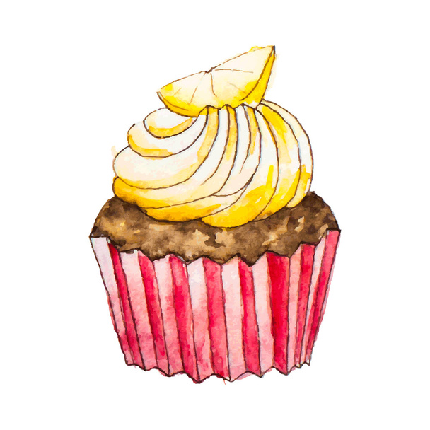 Watercolor cupcake - Vector, Image