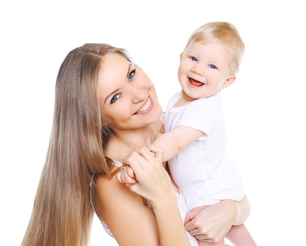 Portrait of beautiful happy mother and her cute baby - Zdjęcie, obraz