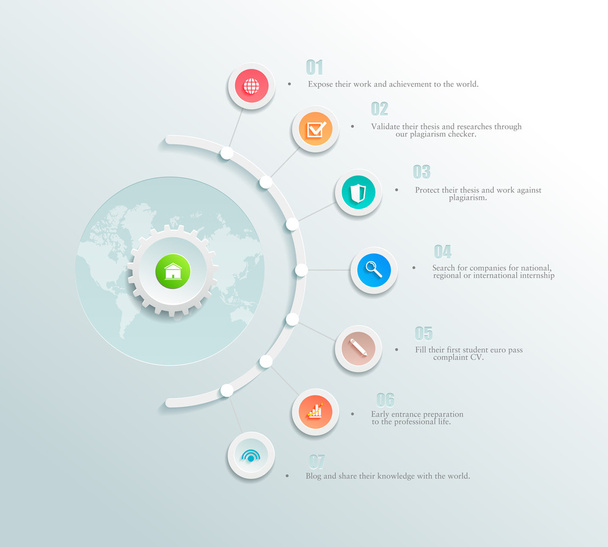  Infografik-Element mit einem Kreis und Geschäftssymbolen. die Zahnräder kommunizieren mit Kreisen. sauberes, minimalistisches Design. für Informationsgrafiken, Berichte, Registrierungsdaten, Webseiten, gedruckte - Foto, Bild