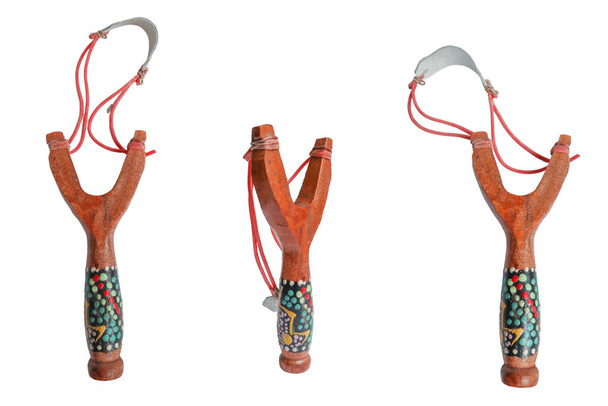 Schleuder. Traditionelle Schleudern werden aus Holz gefertigt. mit Dekoration - Foto, Bild