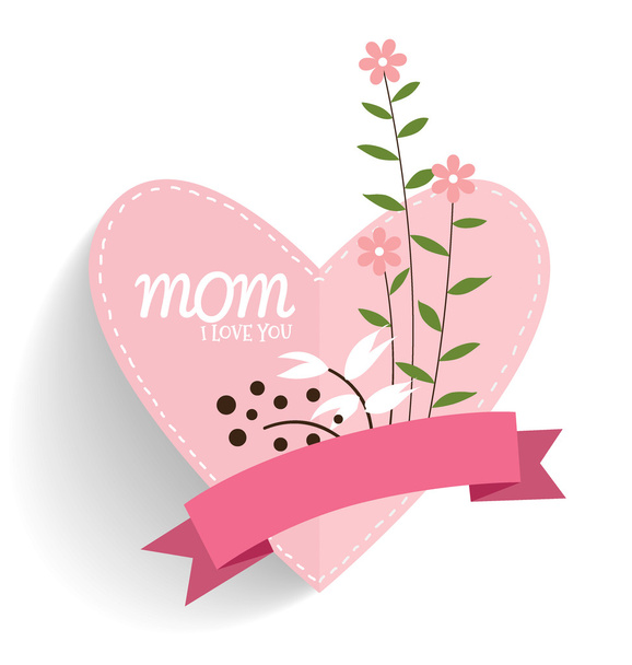 Happy Mother's Day, Floral bouquets with ribbon and heart, vecto - Vektori, kuva