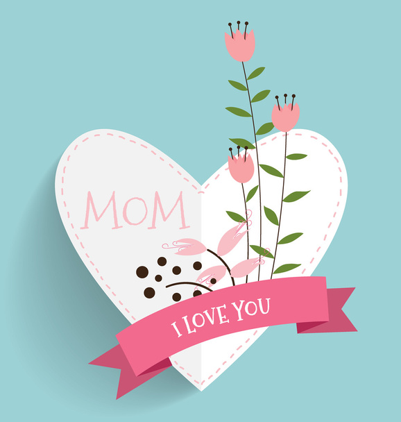 Happy Mother's Day, Floral bouquets with ribbon and heart, vecto - Vektor, Bild