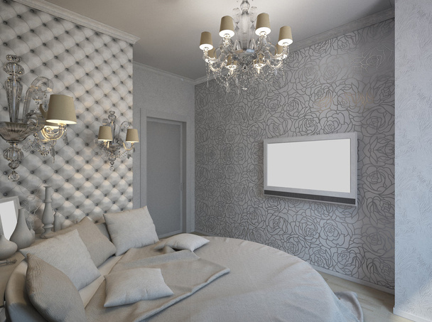 3D render of a white bedroom in classical style - Photo, Image