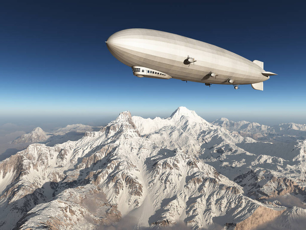 Zeppelin over besneeuwde bergen - Foto, afbeelding