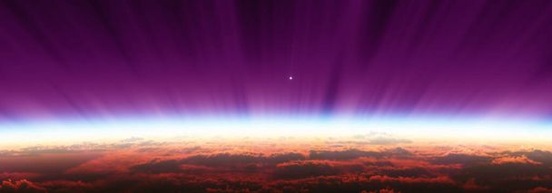 Sonnenaufgang aus dem All Polarlichter, 3D-Darstellung - Foto, Bild