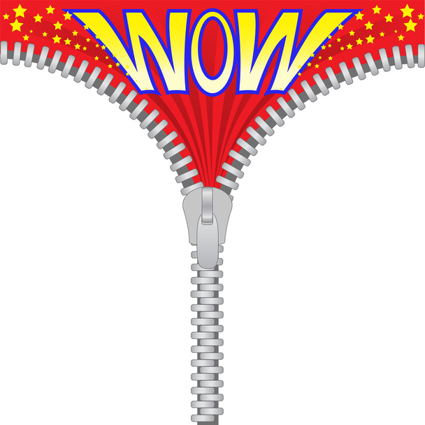 White-red background with a zipper and the word "wow" - Vector, Image