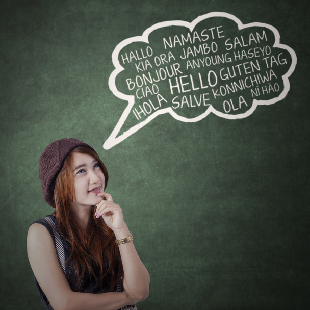 Teen girl say different language - Fotó, kép