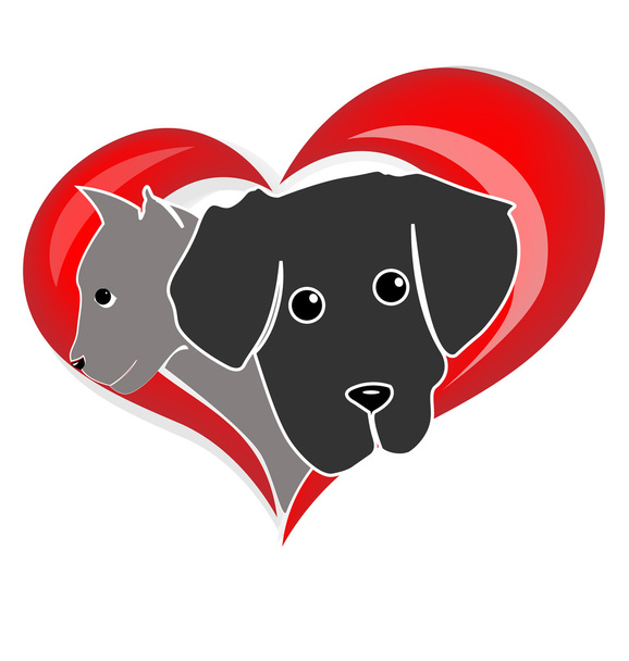 Cat and dog love heart logo web design - Vektor, Bild