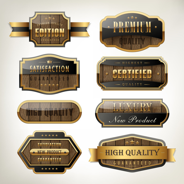 luxury premium quality plates collection with wooden texture - Vektor, kép