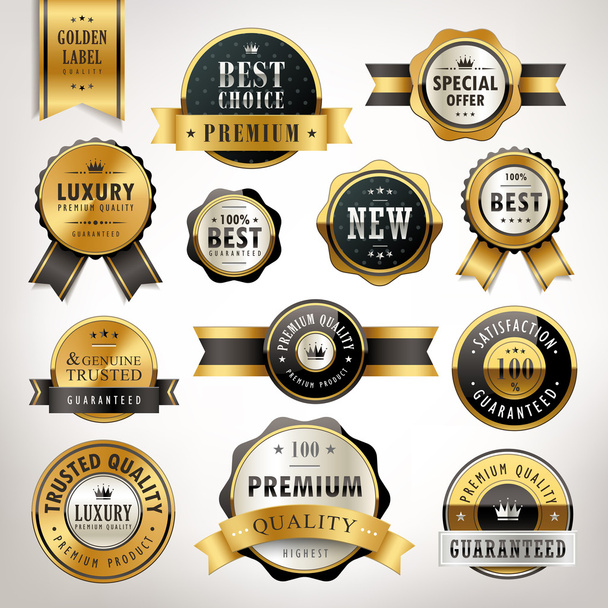 luxury premium quality golden labels collection - Vector, Image