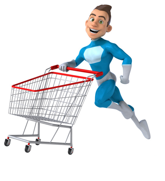 Fun superhero with shopping cart - Valokuva, kuva